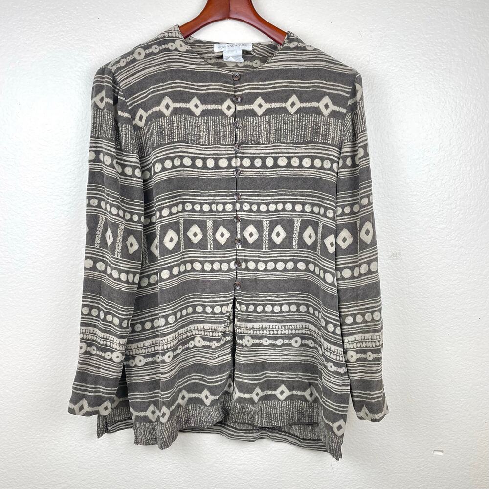 Vtg Jones New York Top Sz 12‎ %100 Silk Tunic Artsy Boho Office Work Long Sleeve